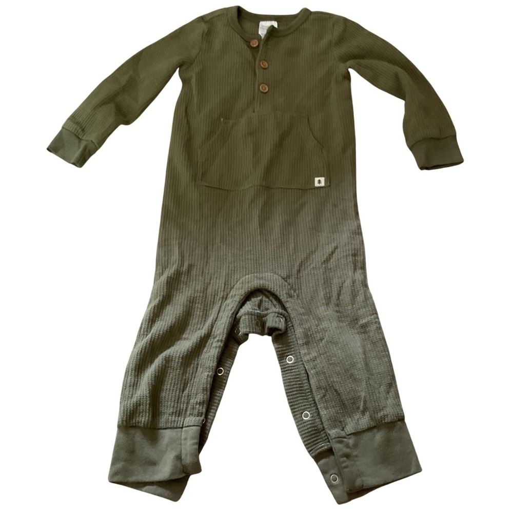 Modern Moments by Gerber Olive Green Waffle Knit Henley Romper Union Suit 12M